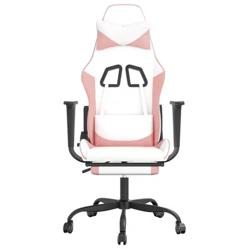 vidaXL Sedia da gaming massaggiante con sedile e schienale regolabili, con funzione massaggiante integrata - Imbottita in schiuma, Rivestita in Bianco e Rosa