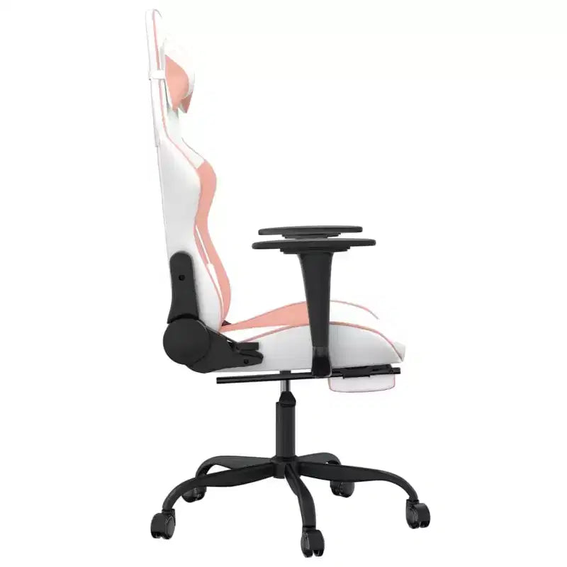 vidaXL Sedia da gaming massaggiante con sedile e schienale regolabili, con funzione massaggiante integrata - Imbottita in schiuma, Rivestita in Bianco e Rosa