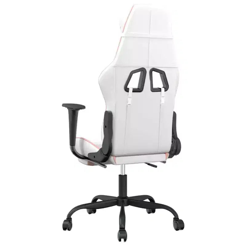 vidaXL Sedia da gaming massaggiante con sedile e schienale regolabili, con funzione massaggiante integrata - Imbottita in schiuma, Rivestita in Bianco e Rosa