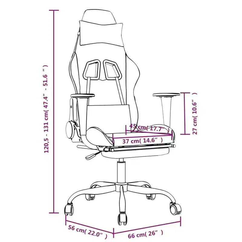 vidaXL Sedia da gaming massaggiante con sedile e schienale regolabili, con funzione massaggiante integrata - Imbottita in schiuma, Rivestita in Bianco e Rosa