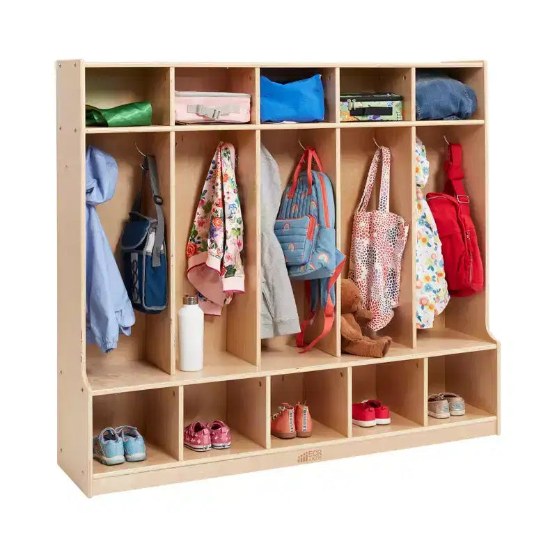 ECR4Kids Armadietto a 5 Scomparti con Panca e Contenitori, Arredamento per la Classe