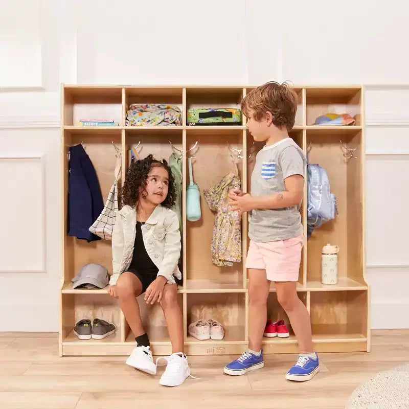 ECR4Kids Armadietto a 5 Scomparti con Panca e Contenitori, Arredamento per la Classe