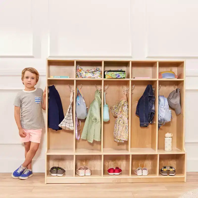 ECR4Kids Armadietto a 5 Scomparti con Panca e Contenitori, Arredamento per la Classe