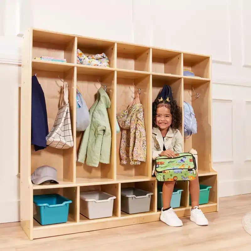 ECR4Kids Armadietto a 5 Scomparti con Panca e Contenitori, Arredamento per la Classe