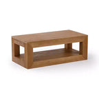 Tavolino da salotto rettangolare moderno Plank+Beam 40 con ripiano, Tavolo in legno massiccio con contenitore