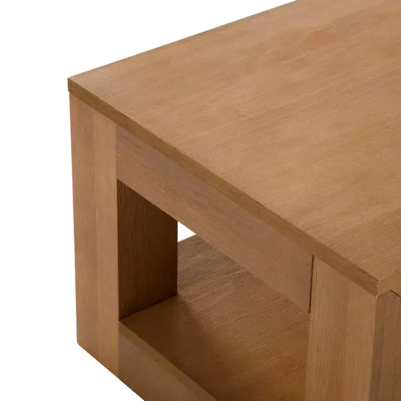 Tavolino da salotto rettangolare moderno Plank+Beam 40 con ripiano, Tavolo in legno massiccio con contenitore