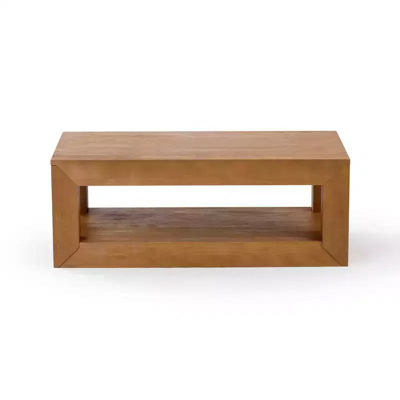 Tavolino da salotto rettangolare moderno Plank+Beam 40 con ripiano, Tavolo in legno massiccio con contenitore