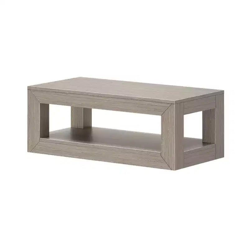 Tavolino da salotto rettangolare moderno Plank+Beam 40 con ripiano, Tavolo in legno massiccio con contenitore