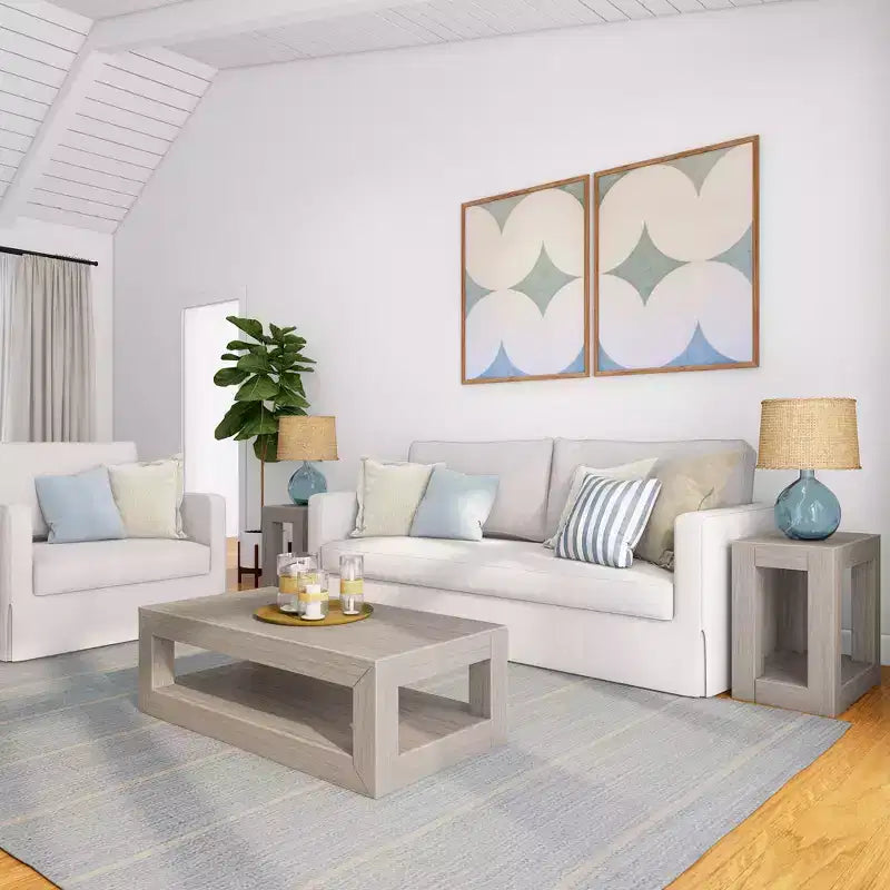 Tavolino da salotto rettangolare moderno Plank+Beam 40 con ripiano, Tavolo in legno massiccio con contenitore