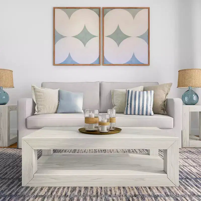 Tavolino da salotto rettangolare moderno Plank+Beam 40 con ripiano, Tavolo in legno massiccio con contenitore
