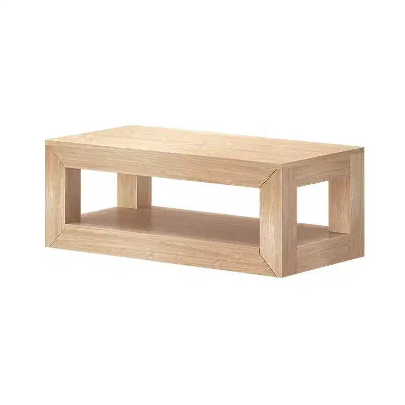 Tavolino da salotto rettangolare moderno Plank+Beam 40 con ripiano, Tavolo in legno massiccio con contenitore