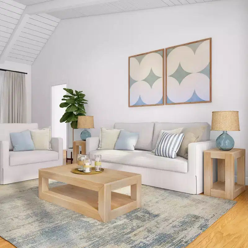 Tavolino da salotto rettangolare moderno Plank+Beam 40 con ripiano, Tavolo in legno massiccio con contenitore