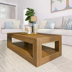 Tavolino da salotto rettangolare moderno Plank+Beam 40 con ripiano, Tavolo in legno massiccio con contenitore