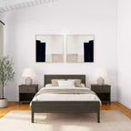 Plank+Beam Letto a piattaforma moderno per adulti in legno massello con testiera, dimensioni complete