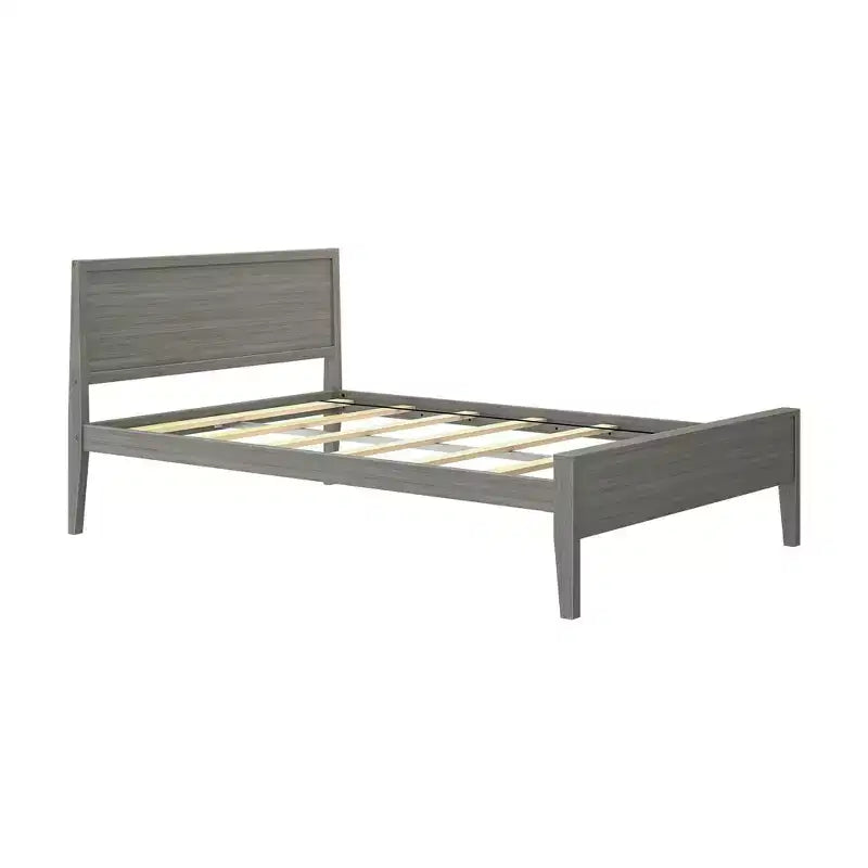 Plank+Beam Letto a piattaforma moderno per adulti in legno massello con testiera, dimensioni complete