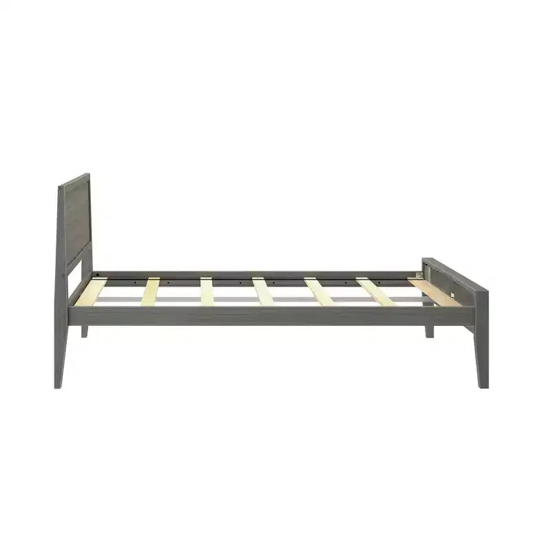 Plank+Beam Letto a piattaforma moderno per adulti in legno massello con testiera, dimensioni complete