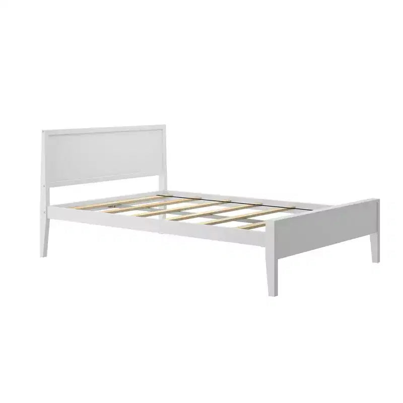 Plank+Beam Letto a piattaforma moderno per adulti in legno massello con testiera, dimensioni complete