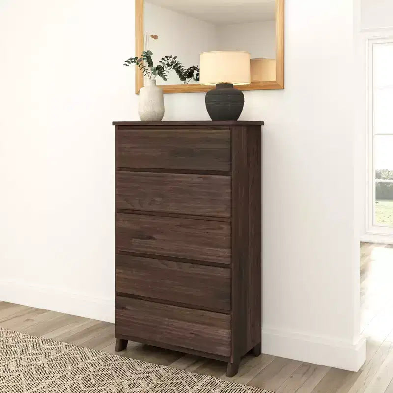 Comò a 5 cassetti in legno massello stile rustico Plank+Beam