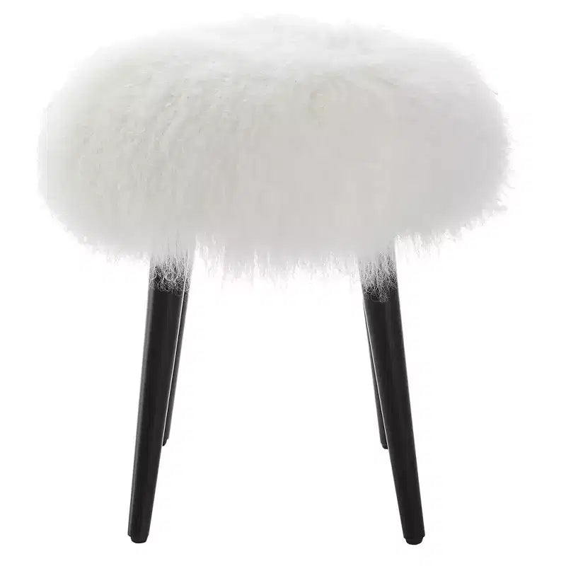 Sgabello d'accento Uttermost Wooly in pelle di pecora bianca