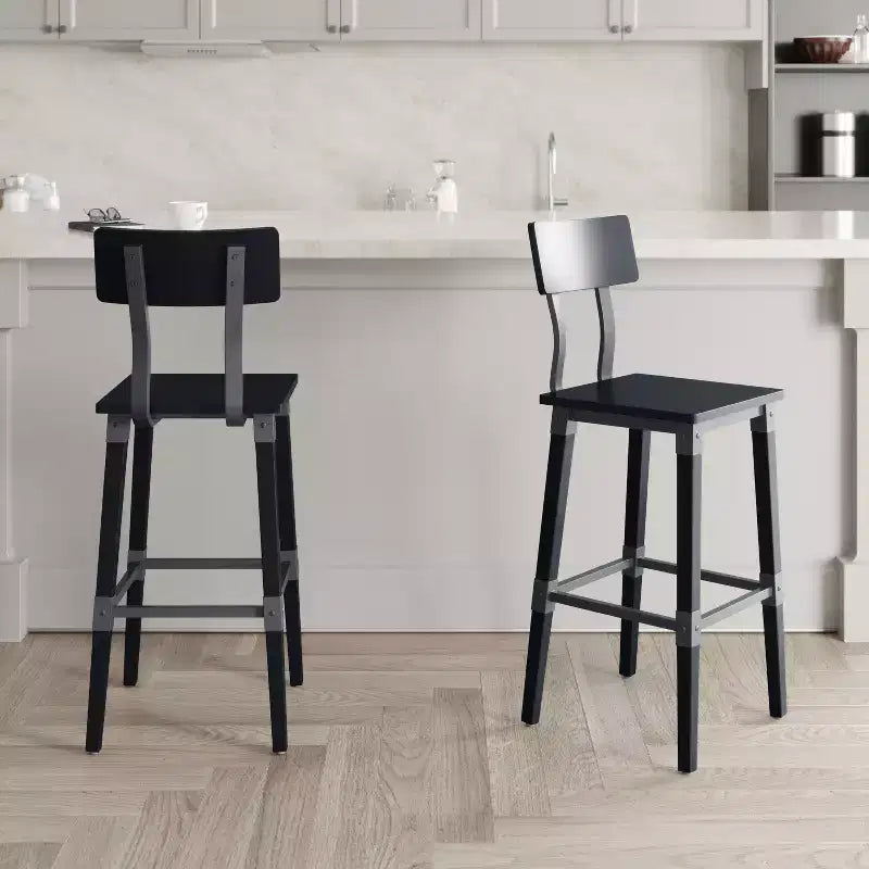 Sgabello da bar per sala da pranzo in legno rustico industriale di qualità commerciale, confezione da 2, di Emma e Oliver