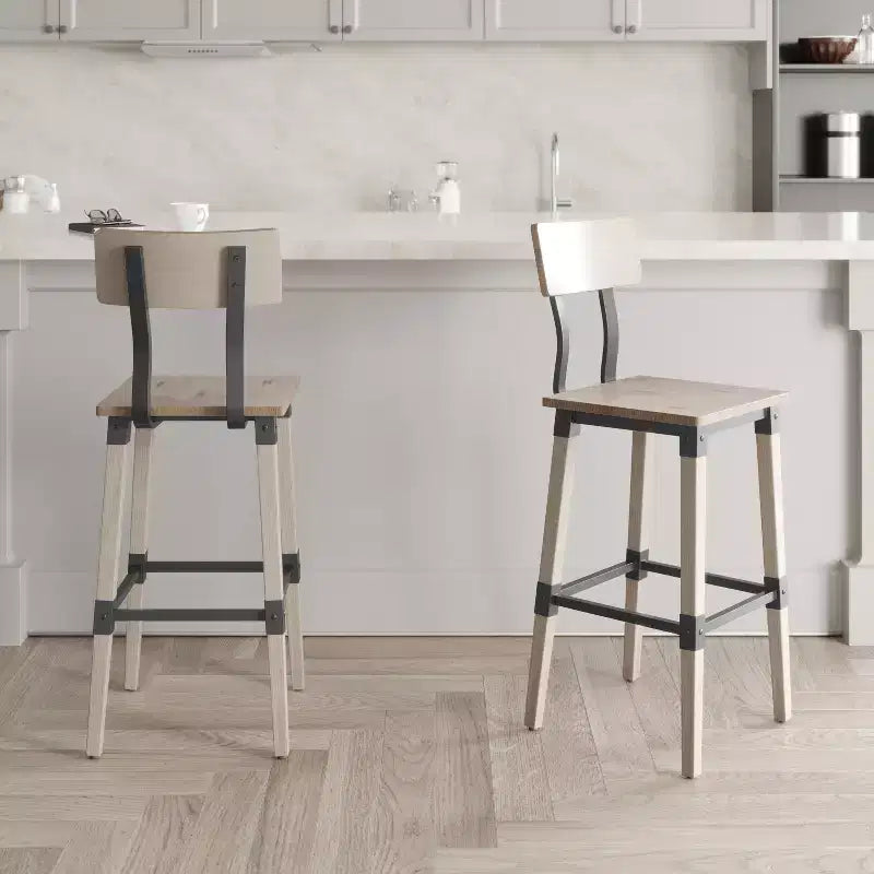 Sgabello da bar per sala da pranzo in legno rustico industriale di qualità commerciale, confezione da 2, di Emma e Oliver