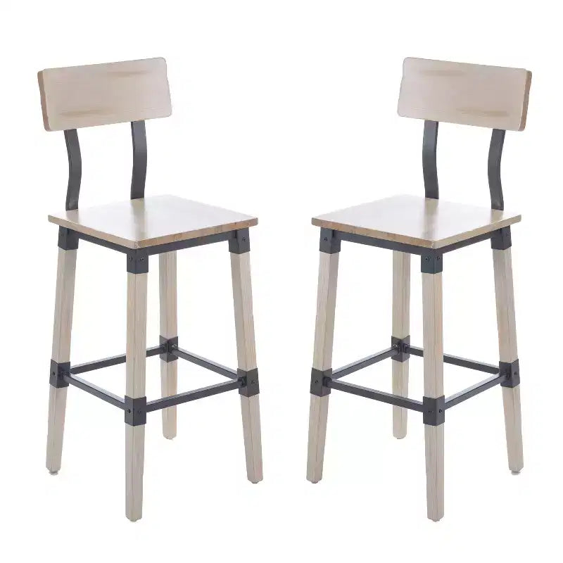 Emma and Oliver 2 Pack Commercial Grade Rustic Industrial Style Wood Dining Barstool