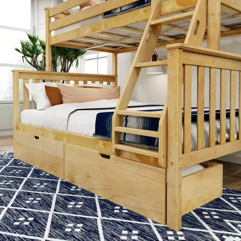 Plank+Beam Letto a castello in legno massello, doppio sopra, con cassetti portaoggetti per adulti/bambini