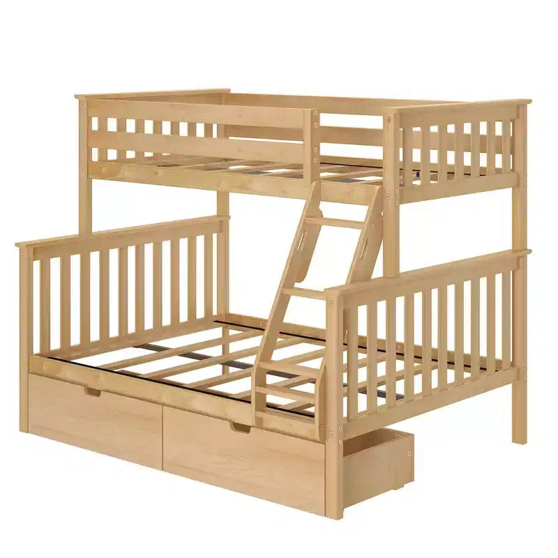 Plank+Beam Letto a castello in legno massello, doppio sopra, con cassetti portaoggetti per adulti/bambini