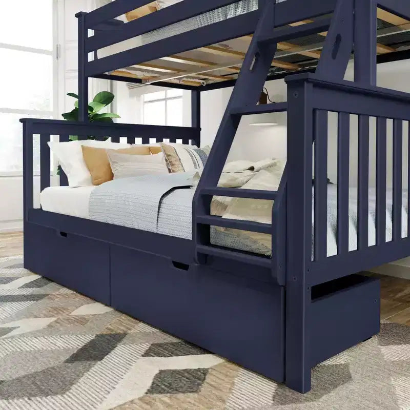Plank+Beam Letto a castello in legno massello, doppio sopra, con cassetti portaoggetti per adulti/bambini