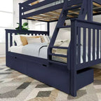 Plank+Beam Letto a castello in legno massello, doppio sopra, con cassetti portaoggetti per adulti/bambini