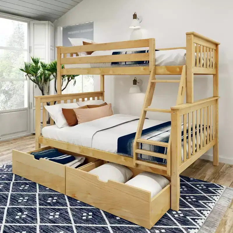 Plank+Beam Letto a castello in legno massello, doppio sopra, con cassetti portaoggetti per adulti/bambini