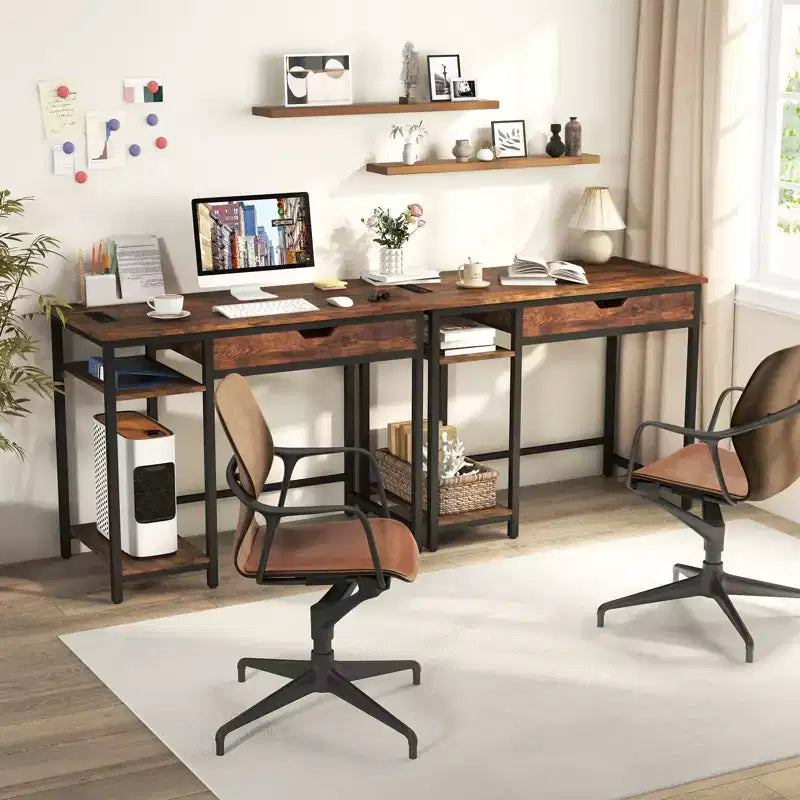 Scrivania per computer Costway con prese di corrente Scrivania da ufficio con cassetto, ripiano regolabile Ganci per cuffie