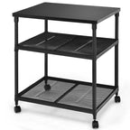 Costway Carrello Porta Stampante a 3 Ripiani con Rotelle, Scaffale Regolabile e Ruote Girevoli Marrone/Nero