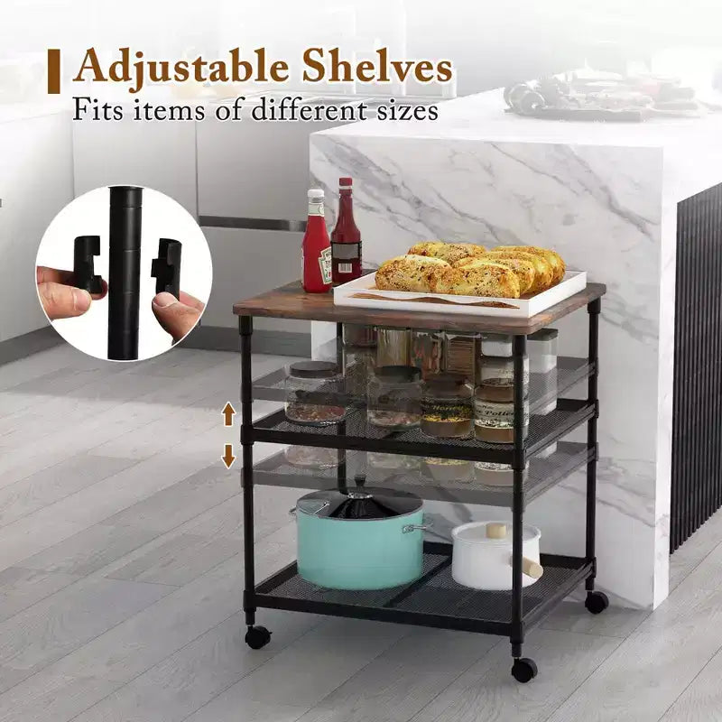 Costway Carrello Porta Stampante a 3 Ripiani con Rotelle, Scaffale Regolabile e Ruote Girevoli Marrone/Nero