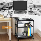 Costway Carrello Porta Stampante a 3 Ripiani con Rotelle, Scaffale Regolabile e Ruote Girevoli Marrone/Nero