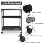 Costway Carrello Porta Stampante a 3 Ripiani con Rotelle, Scaffale Regolabile e Ruote Girevoli Marrone/Nero