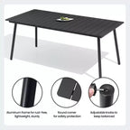 Crestlive Products Tavolo da Pranzo da Esterno per Patio Effetto Legno, Telaio in Alluminio, Foro per Ombrellone