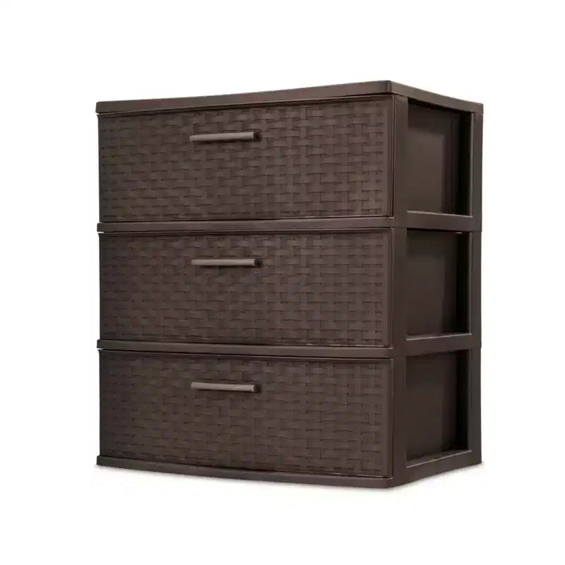 Sterilite 3 Drawer Wide Weave Storage Tower, Plastic Drawers to Organize Clothes in Bedroom, Closet, 2-Pack, Brown