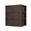 Sterilite 3 Drawer Wide Weave Storage Tower, Plastic Drawers to Organize Clothes in Bedroom, Closet, 2-Pack, Brown