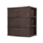 Sterilite 3 Drawer Wide Weave Storage Tower, Plastic Drawers to Organize Clothes in Bedroom, Closet, 2-Pack, Brown