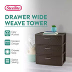 Sterilite Comò con 3 cassetti grandi in finto vimini, cassetti in plastica per organizzare i vestiti in camera da letto, armadio, confezione da 2, marrone