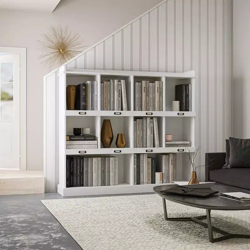 Tall Book Shelf, 10 Cubicle Bookcase, Free Standing Bookshelve, Vintage Industrial Bookcase for Living Room Bedroom Office Kitchen