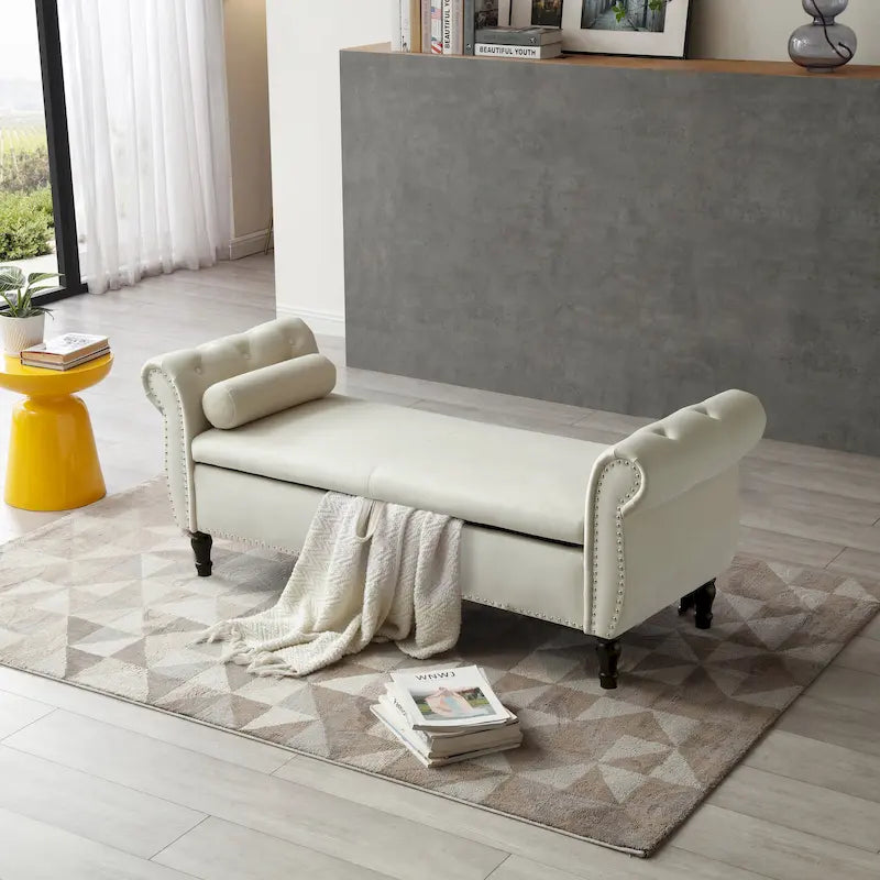 Pouf contenitore rettangolare in velluto, sgabello-panca da divano
