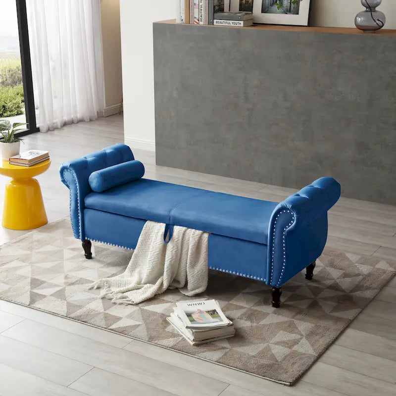 Pouf contenitore rettangolare in velluto, sgabello-panca da divano