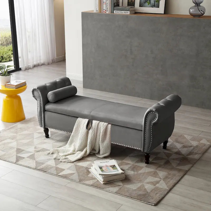 Pouf contenitore rettangolare in velluto, sgabello-panca da divano