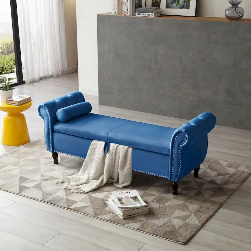 Pouf contenitore rettangolare in velluto, sgabello-panca da divano