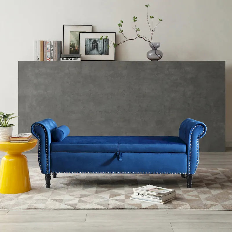 Pouf contenitore rettangolare in velluto, sgabello-panca da divano