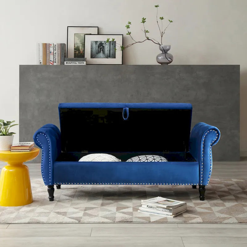 Pouf contenitore rettangolare in velluto, sgabello-panca da divano