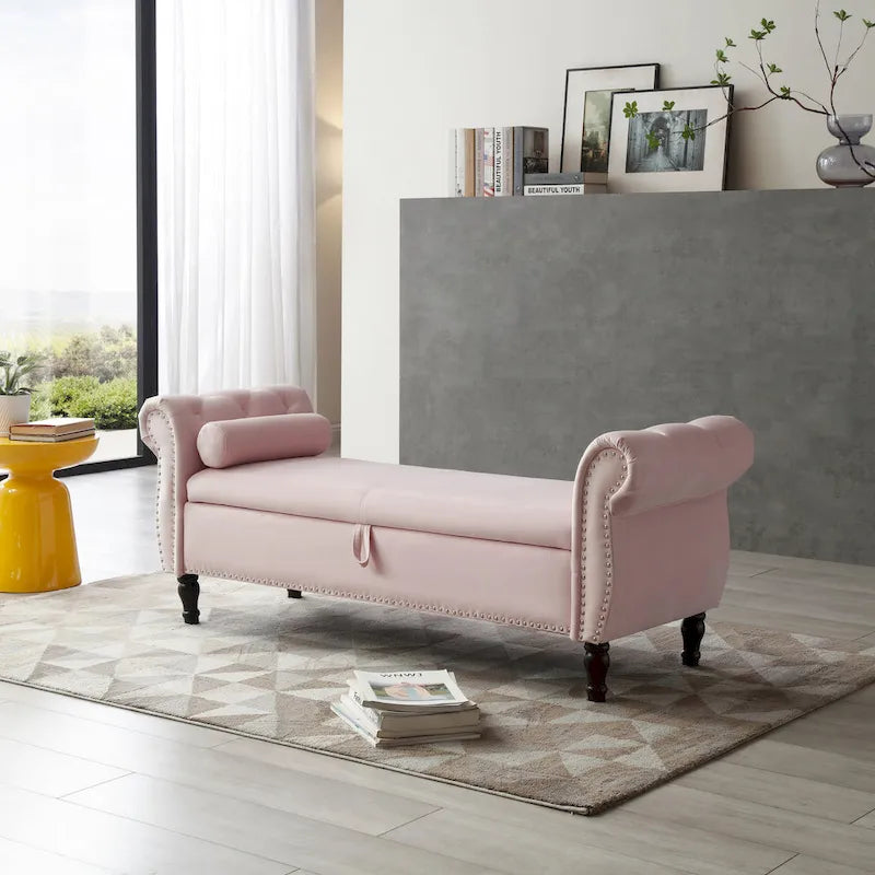 Pouf contenitore rettangolare in velluto, sgabello-panca da divano