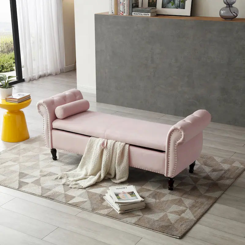 Pouf contenitore rettangolare in velluto, sgabello-panca da divano